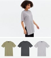New Look Tall 3 Pack Olive and Grey Long Split T-Shirts